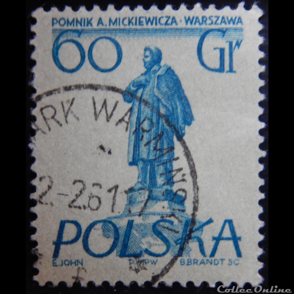 Pologne 00808 Adam Mickiewicza 60Gr de 1955 timbre europe pologne 00808 adam mickiewicza 60gr de 1955