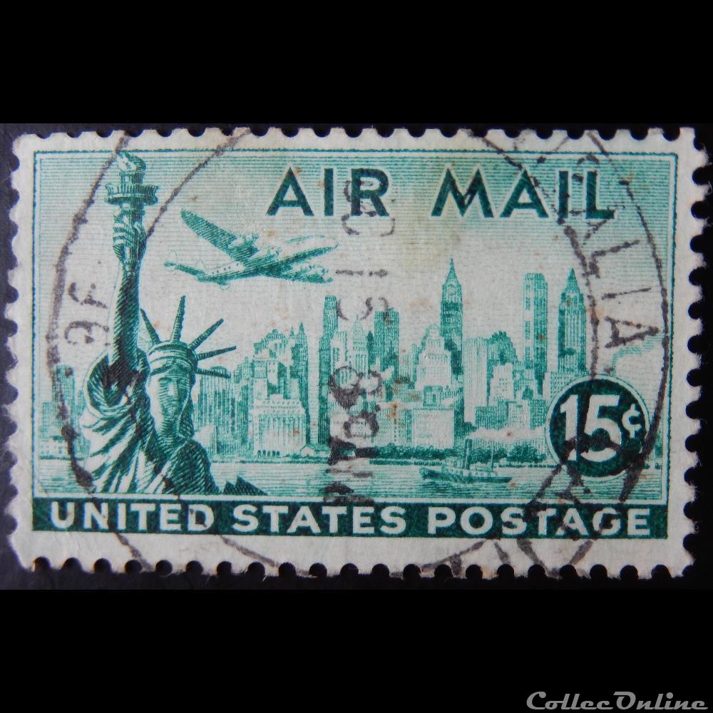 Etats Unis PA0037 statue de la liberté, New-York et avion 15c de 1947 2 timbre amerique etats unis pa0037 statue de la liberte new york et avion 15c de 1947