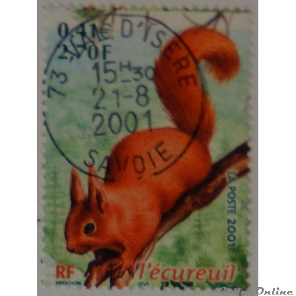 timbre france 03381 animaux des bois ecureuil 2f70 0 41 de 2001