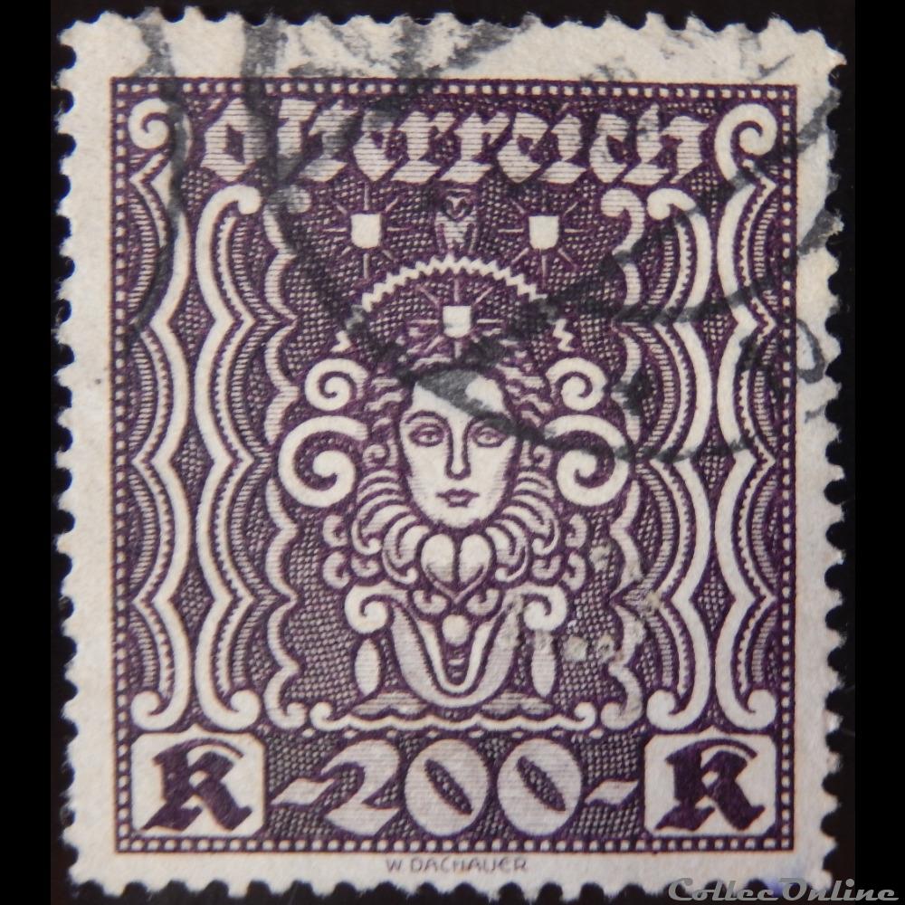 timbre europe autriche 00286 symbolisme tete femme 200kr de 1922