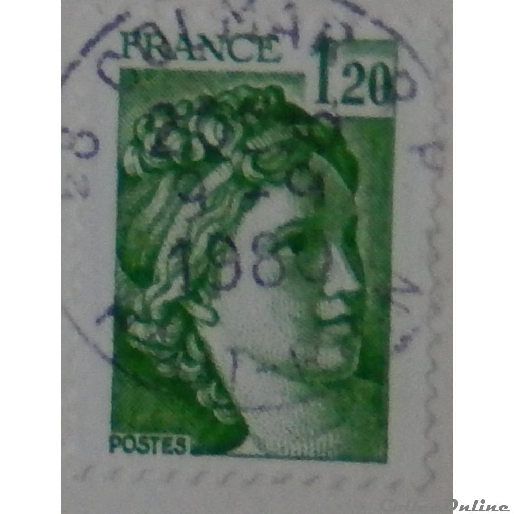 02101 Sabine 1F20 vert de 1980 4 timbre france 02101 sabine 1f20 vert de 1980