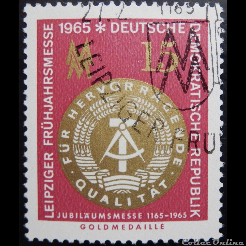 Allemagne RDA 00795 médaille d'or du salon de Leipzig 15pf de 1965 timbre europe allemagne rda 00795 medaille or du salon de leipzig 15pf de 1965