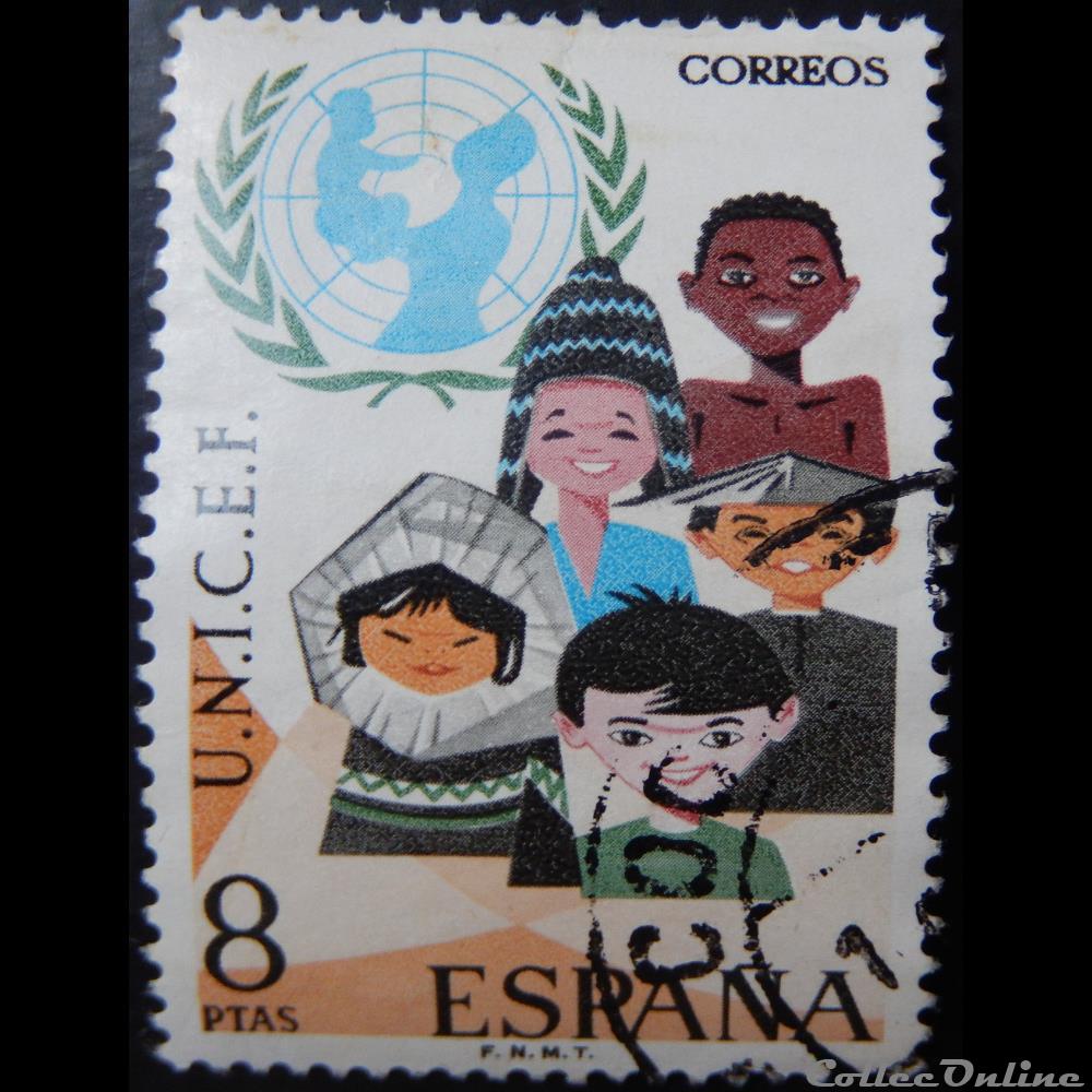 timbre europe espagne 01707 unicef 8ptas de 1971