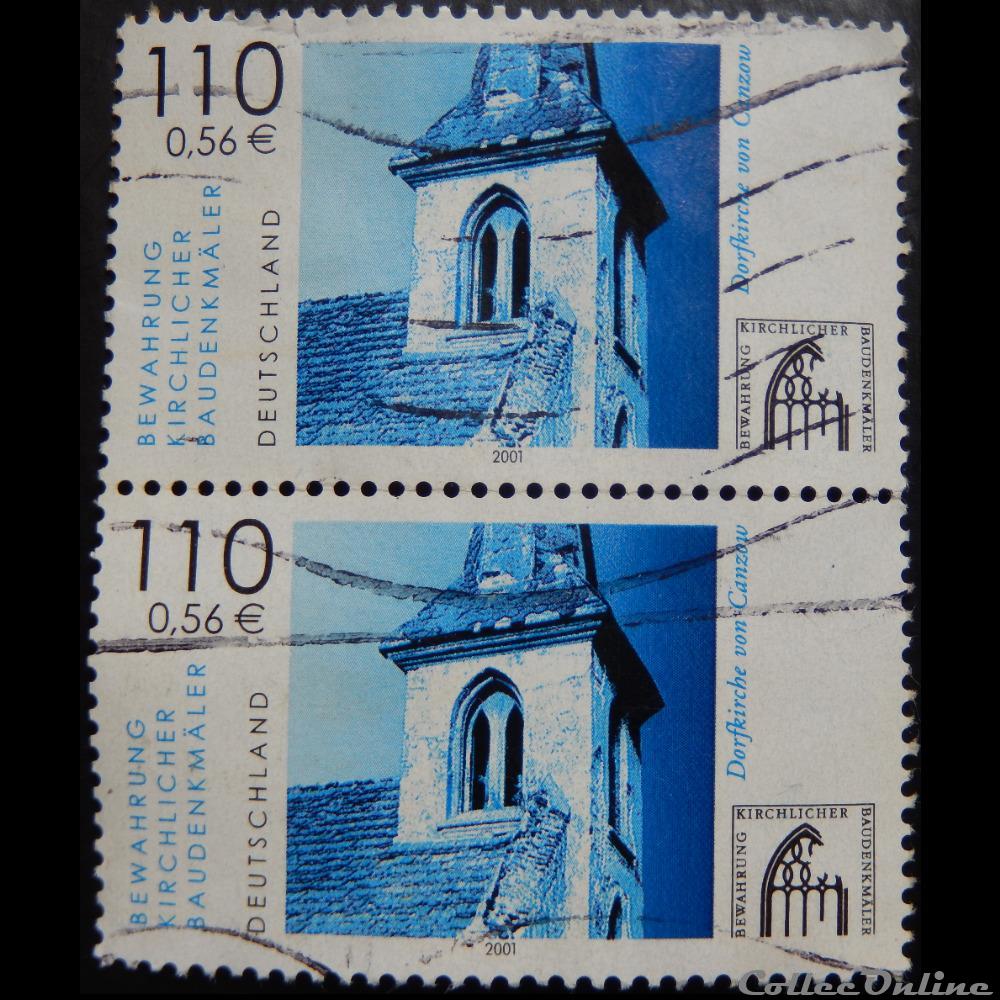 Allemagne RFA 02031 préservation des monuments de l'Eglise 110pf, 0.56€ de 2001 timbre europe allemagne rfa 02031 preservation des monuments de eglise 110pf 0 56 de 2001