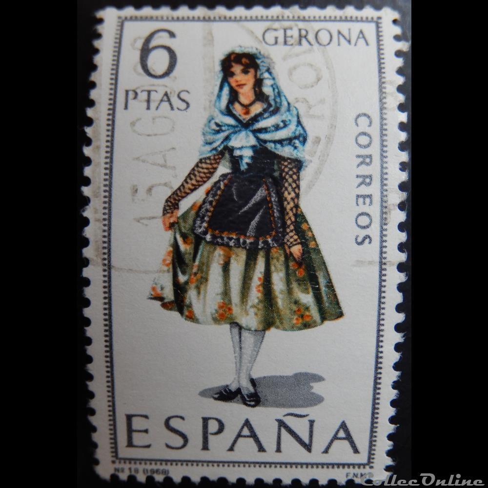 timbre europe espagne 01503 costume traditionnel de gerona 6ptas de 1968