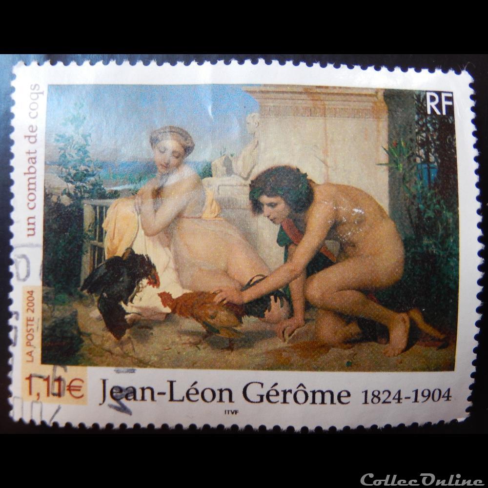 03660 Jean-Léon Gérôme (1824-1904) Un combat de coqs 1.11€ timbre france 03660 jean leon gerome 1824 1904 un combat de coqs 1 11