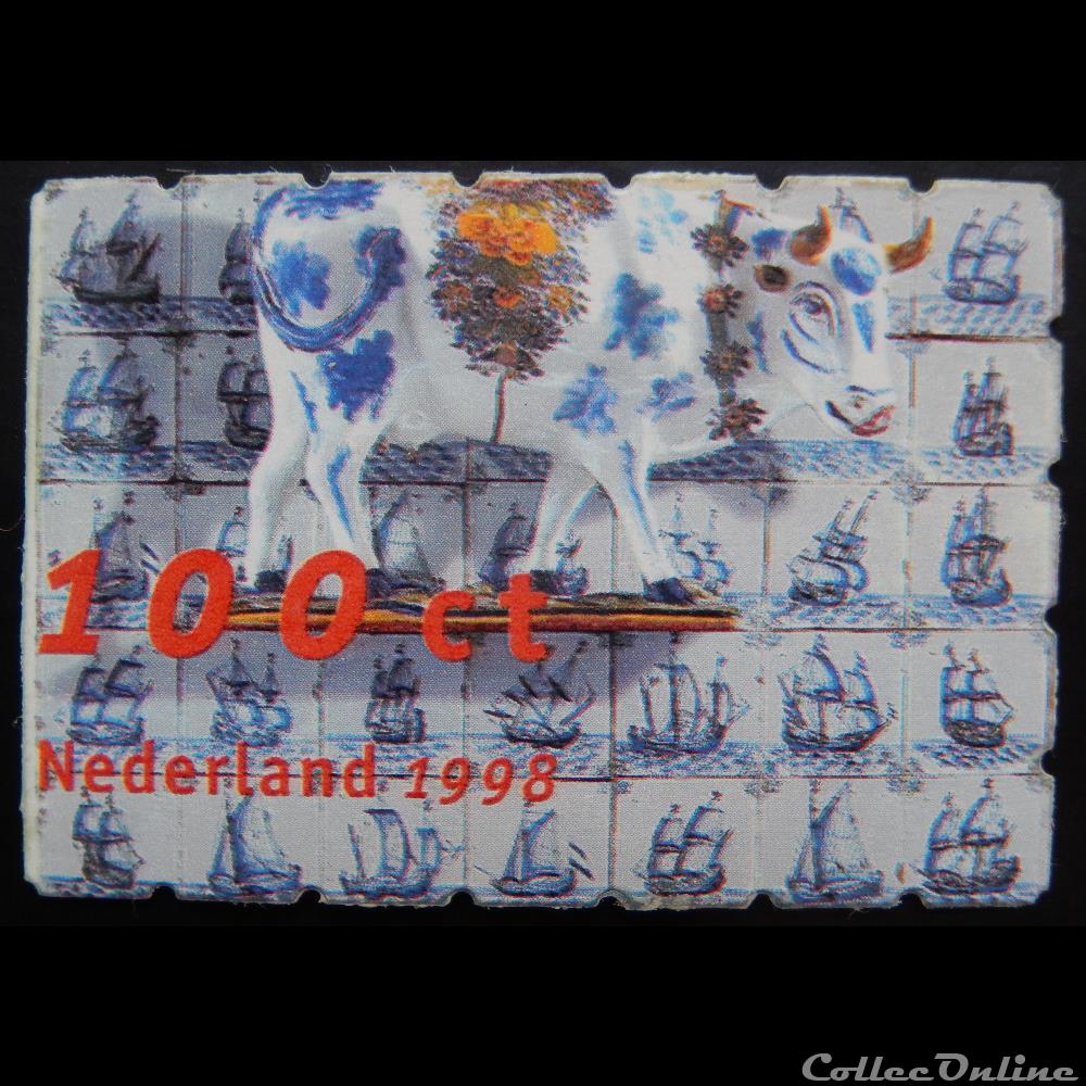 Pays-Bas 01615 vache en faïence 100c de 1998 timbre europe pays bas 01615 vache en faience 100c de 1998
