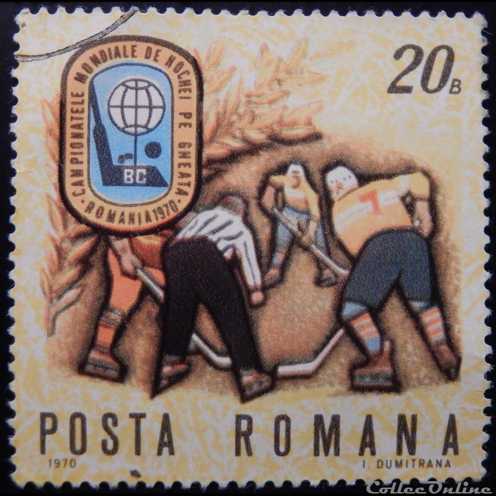 timbre europe roumanie 02513 championnat du monde de hockey sur glace 20 bani de 1970