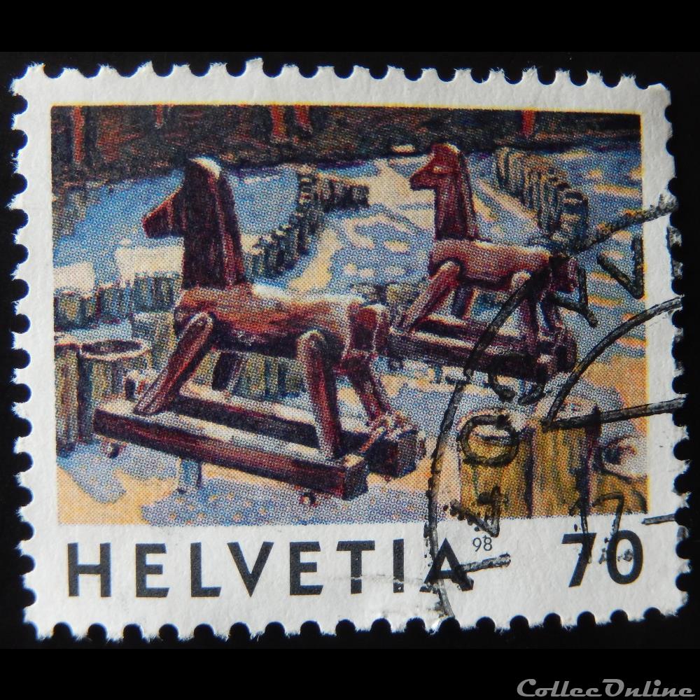 Suisse 01571 2 chevaux de Jean-Frédéric Schnyder 70cts de 1998 timbre europe suisse 01571 2 chevaux de jean frederic schnyder 70cts de 1998