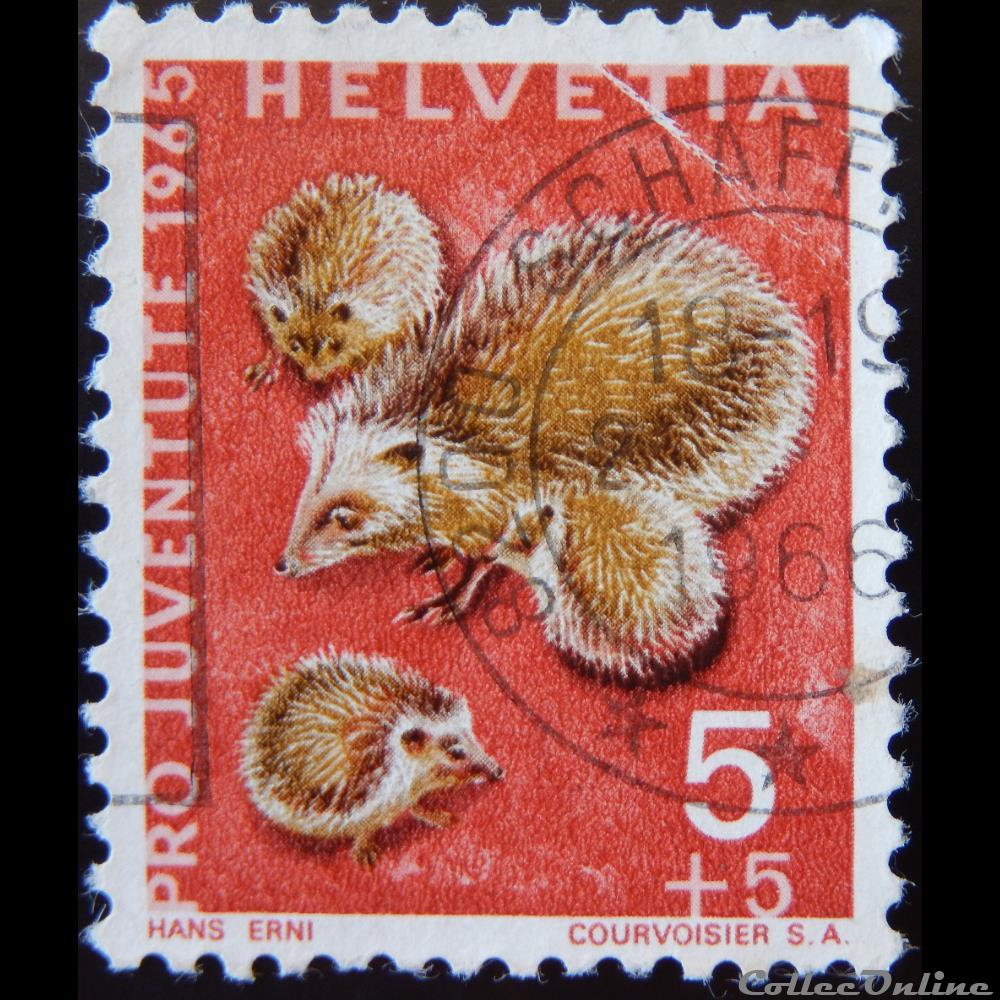 Suisse 00759 Hérissons 5+5cts de 1965 timbre europe suisse 00759 herissons 5 5cts de 1965