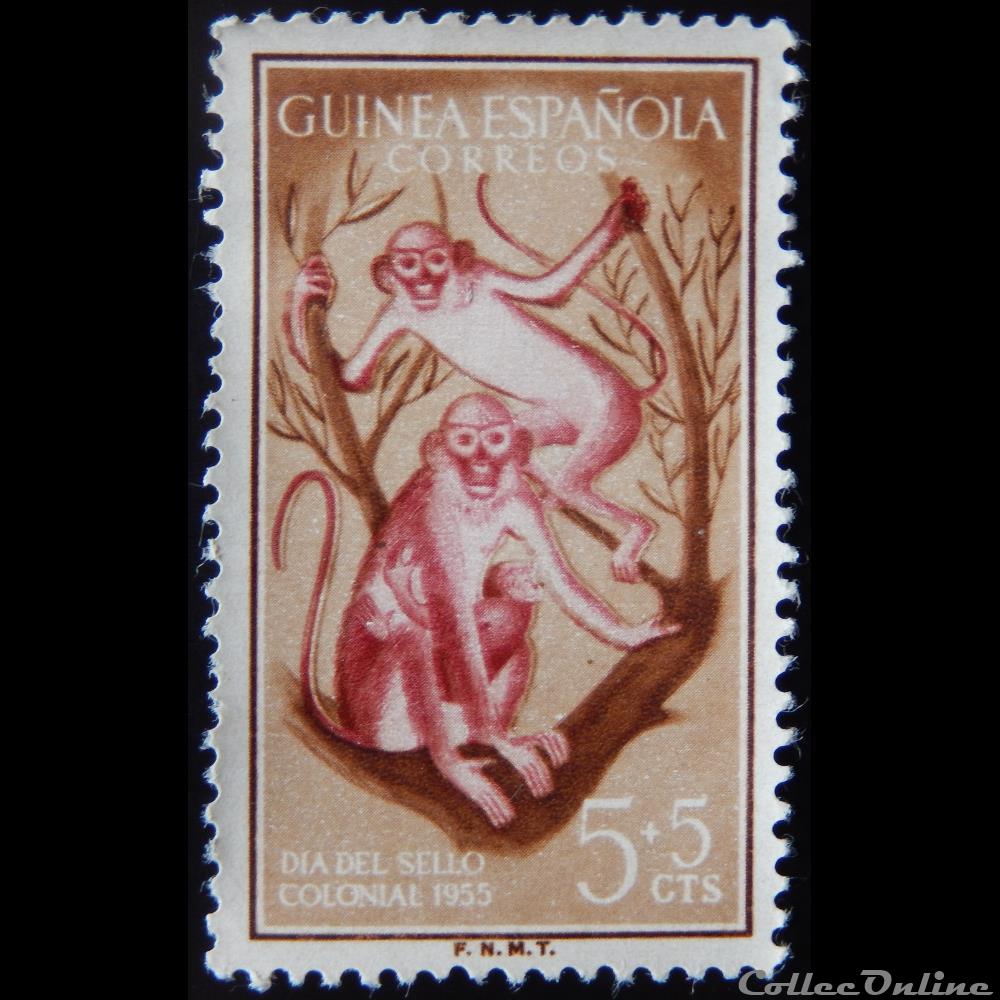 Guinée Espagnol 00371 singe Moustac 5+5cts de 1955 timbre afrique equatoriale guinee espagnol 00371 singe moustac 5 5cts de 1955