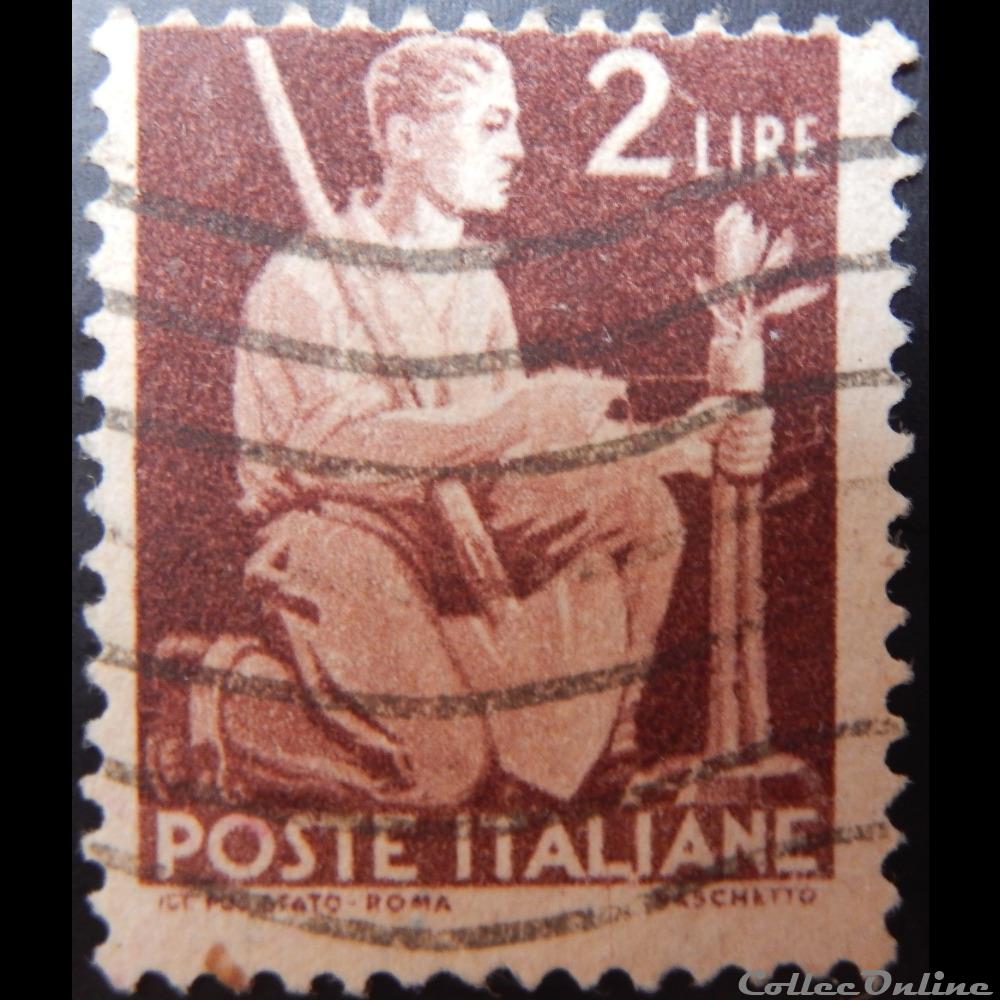 Italie 00490 paysan greffant un arbre 2 lires de 1945 timbre europe italie 00490 paysan greffant un arbre 2 lires de 1945