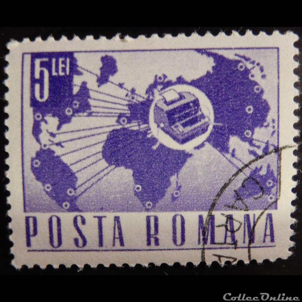 Roumanie 02365 carte du monde avec telex 5 Lei de 1968 timbre europe roumanie 02365 carte du monde avec telex 5 lei de 1968