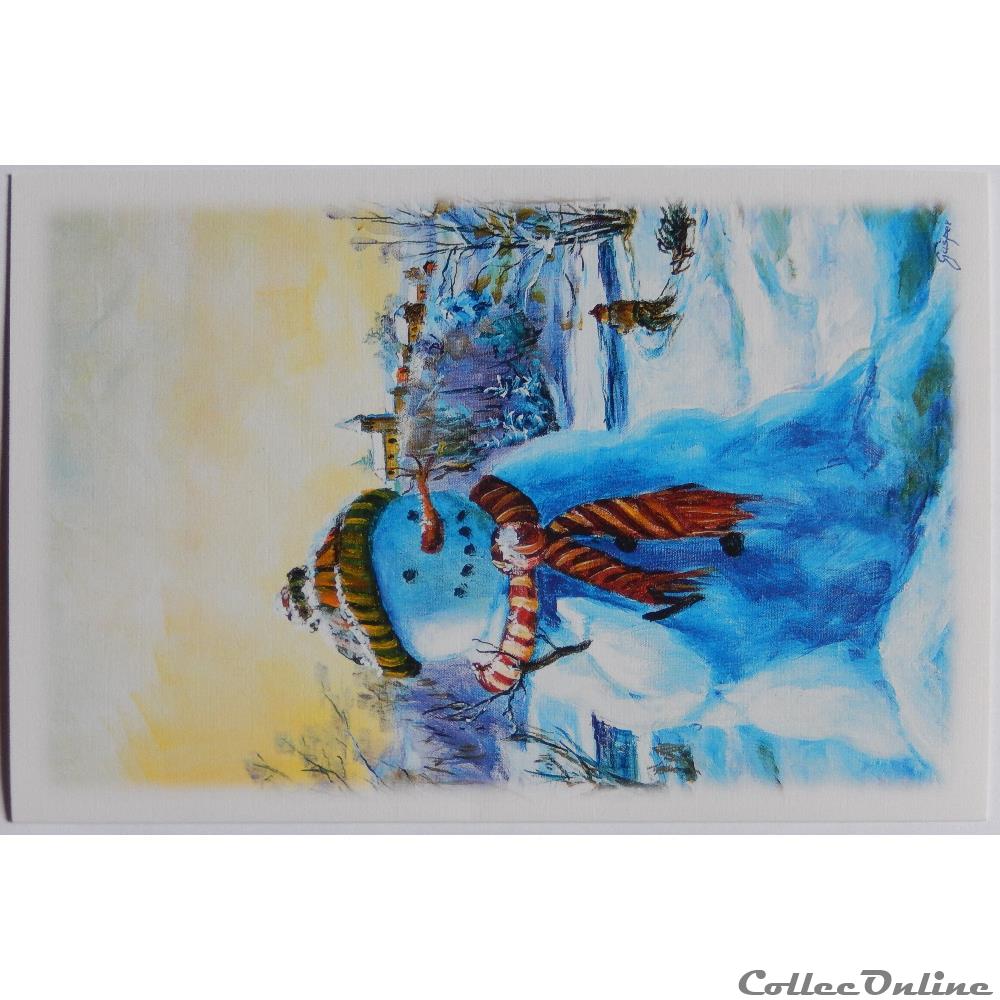 carte postale europe alsace cp peinture bonhomme de neige