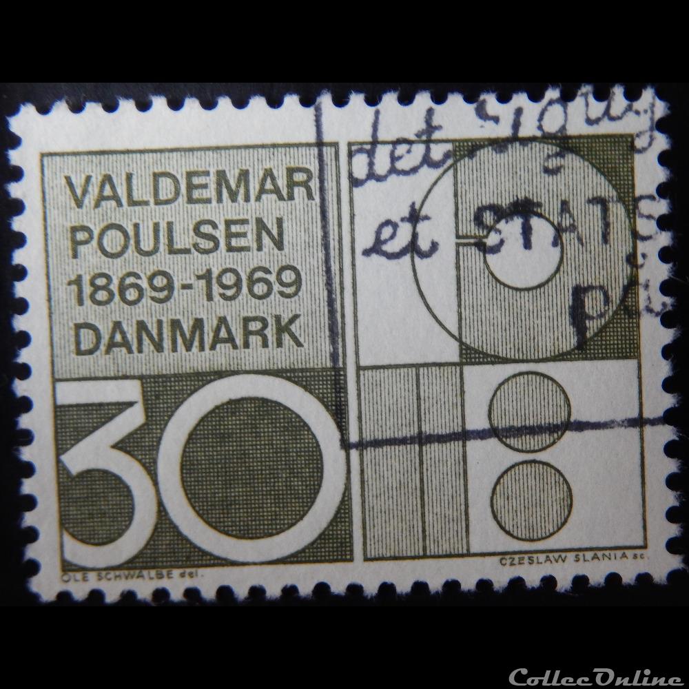 Danemark 00496 Valdemar Poulsen 30ore de 1969 timbre europe danemark 00496 valdemar poulsen 30ore de 1969