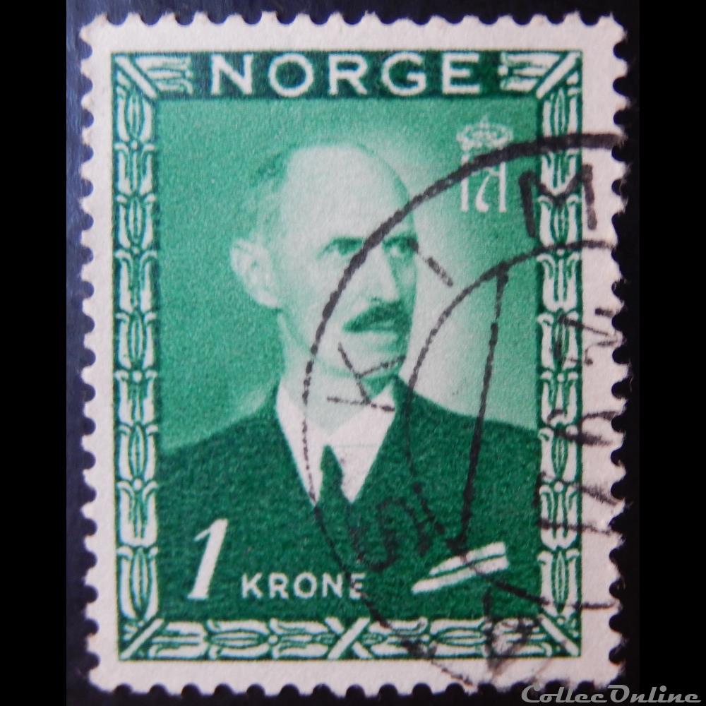 Norvège 00285 roi Haakon VII 1krone de 1946 timbre europe norvege 00285 roi haakon vii 1krone de 1946