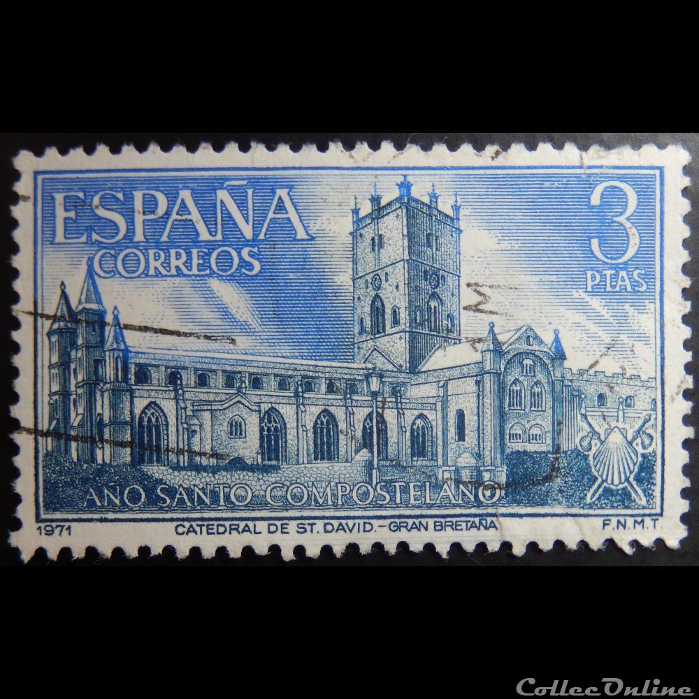Espagne 01667 cathédrale St David, Pays de Galles 3Ptas de 1971 timbre europe espagne 01667 cathedrale st david pays de galles 3ptas de 1971