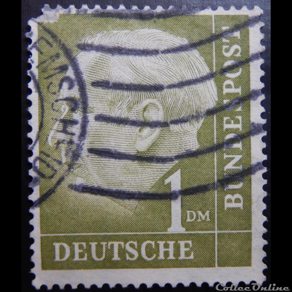 timbre europe allemagne rfa 00072 president theodor heuss 1dm de 1954
