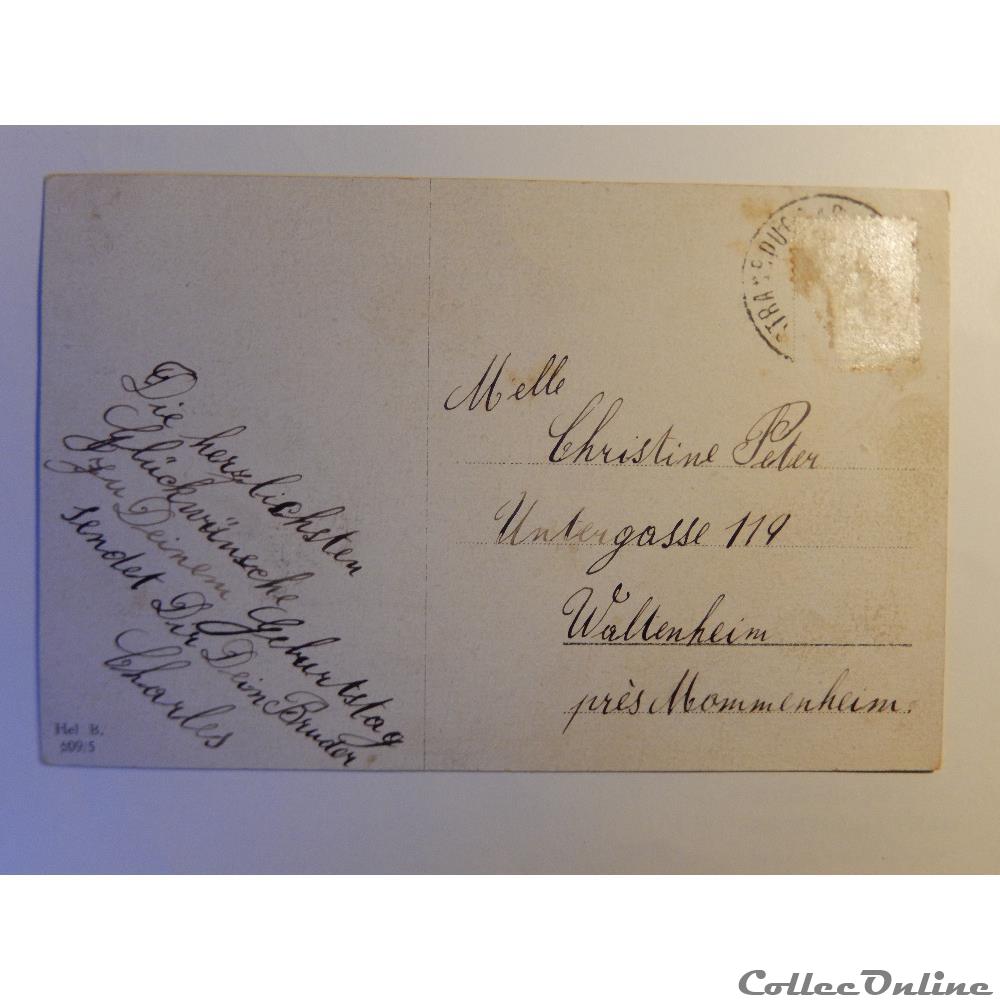CPA d'heureux anniversaire bilingue. garçon et chien. carte postale alsace cpa heureux anniversaire bilingue garcon et chien
