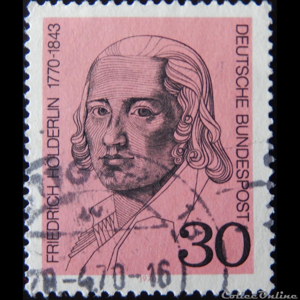 timbre europe allemagne rfa 00481 friedrich holderlin 30pf de 1970