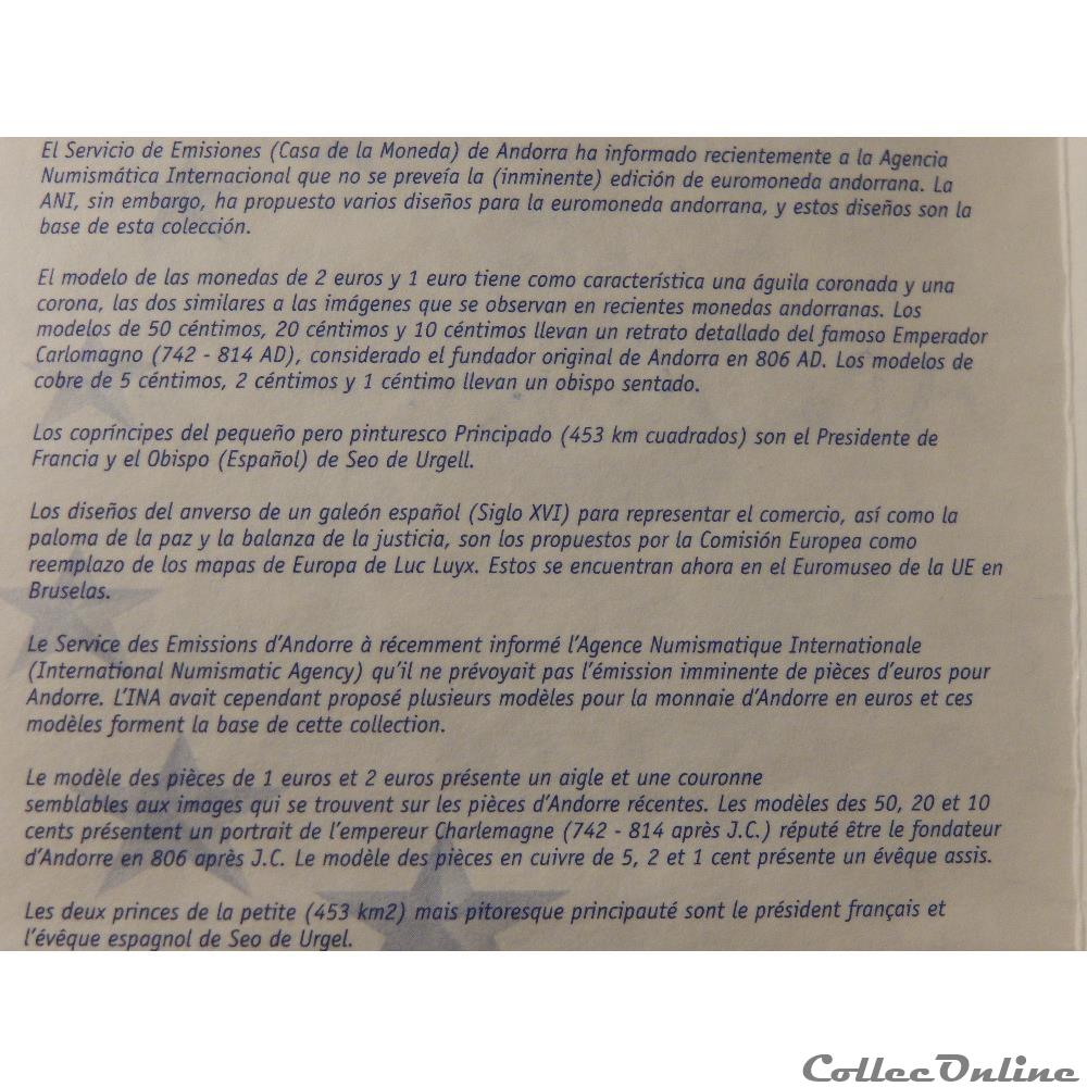 Certificat d'authenticité 4 monnaie monde andorre certificat authenticite
