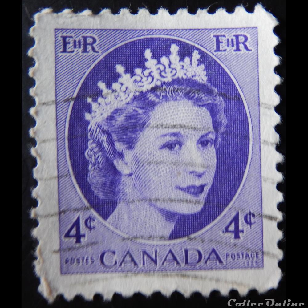 Canada 00270 reine Elisabeth II 4c de 1954 3 timbre amerique canadum canada 00270 reine elisabeth ii 4c de 1954