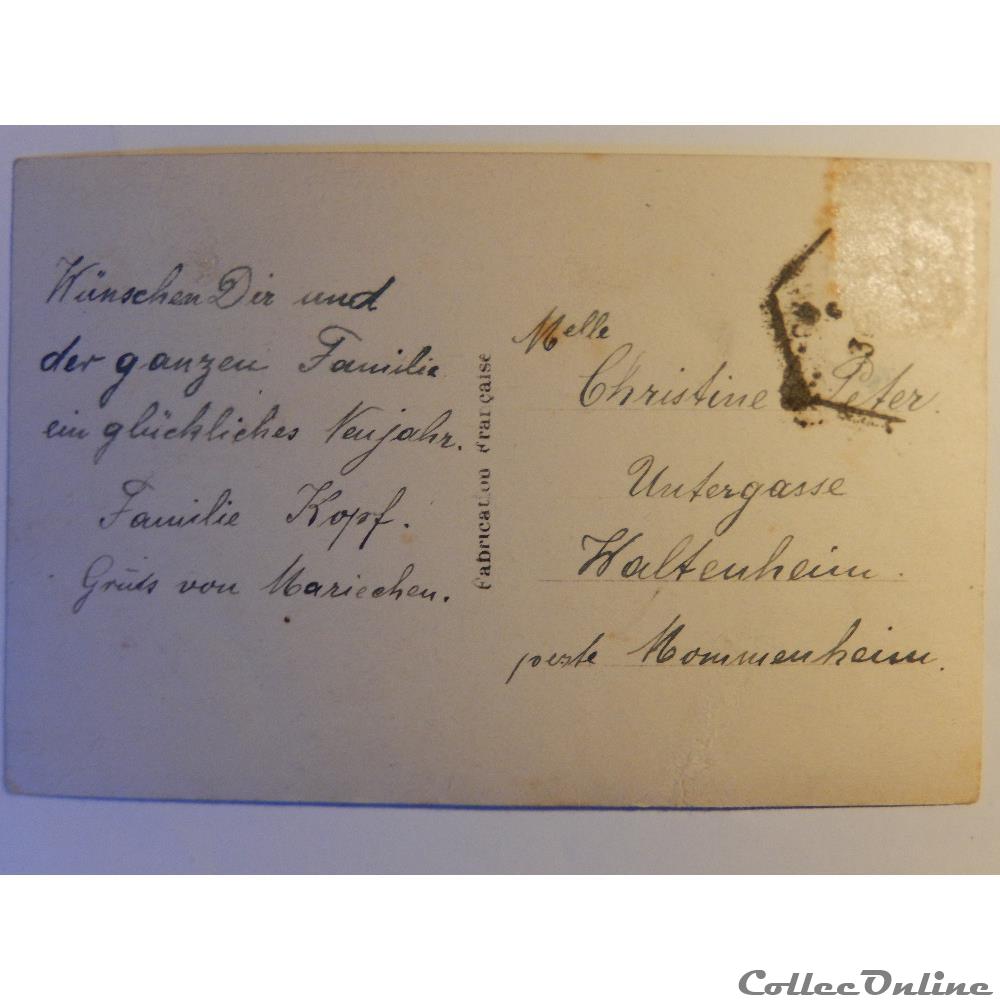 carte postale rhone alpe cpa de bonne annee femme avec bouquet de fleurs