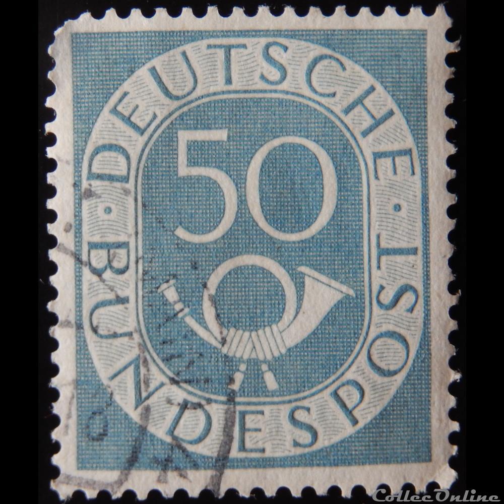 Allemagne RFA 00020 chiffre et cor postal 50pf de 1952 timbre europe allemagne rfa 00020 chiffre et cor postal 50pf de 1952
