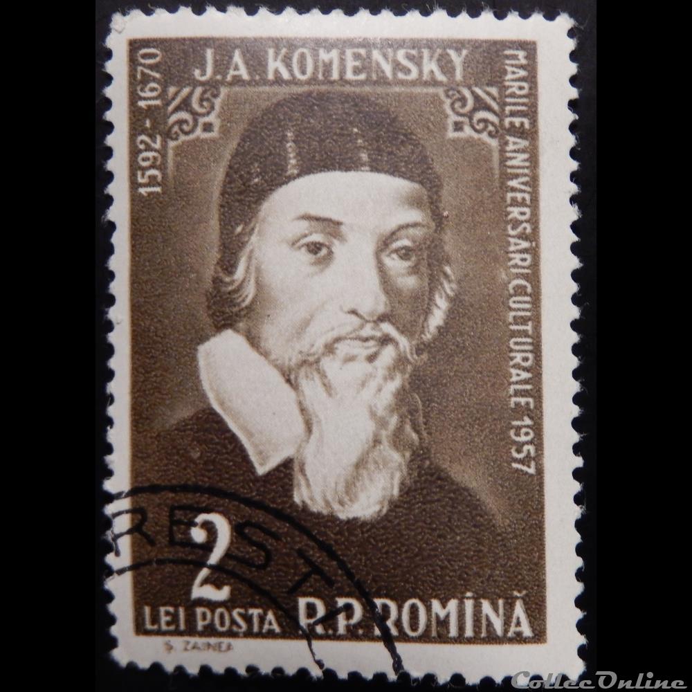 Roumanie 01579 Jan Amos Komensky, scientifique 2 Lei de 1958 timbre europe roumanie 01579 jan amos komensky scientifique 2 lei de 1958