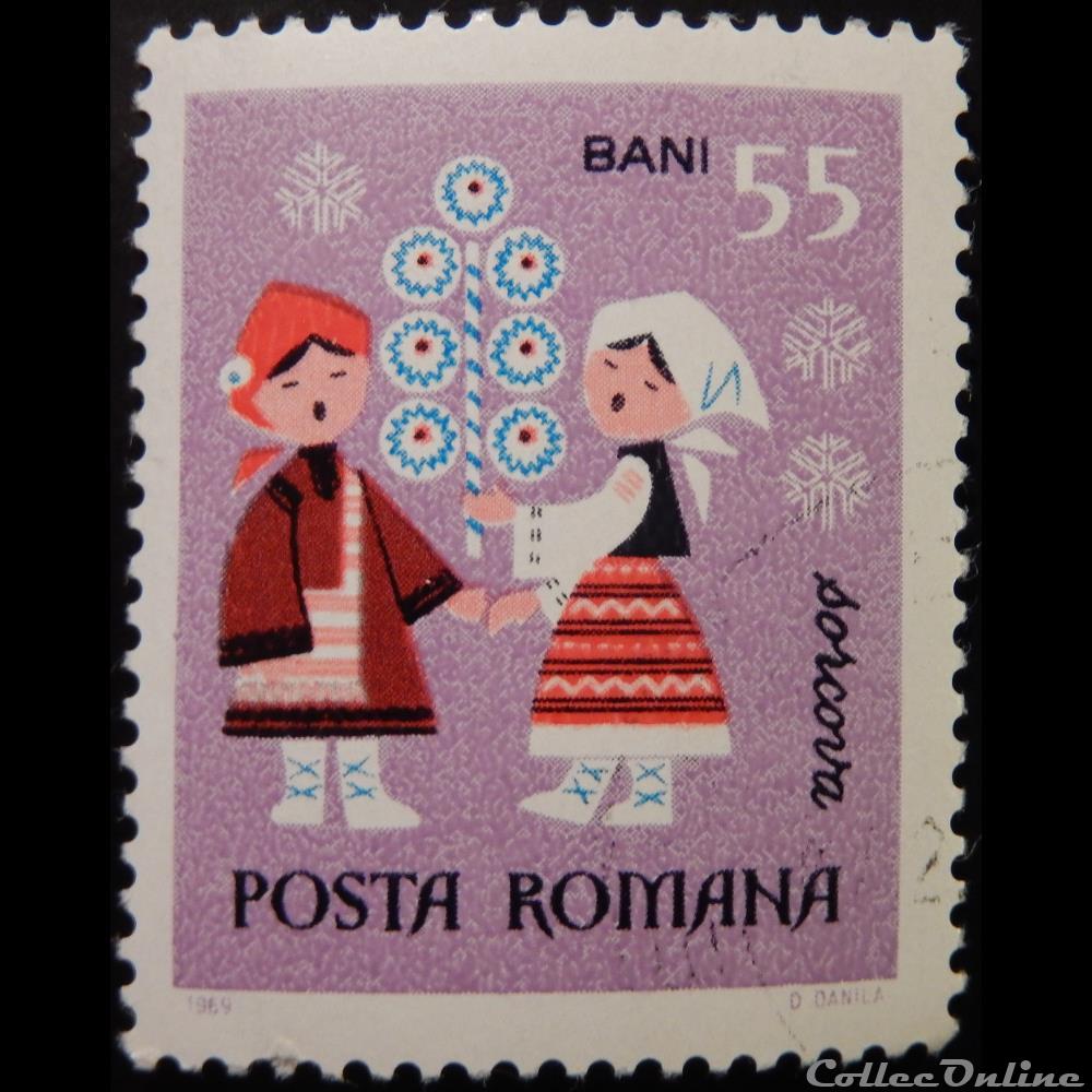 timbre europe roumanie 02504 pratiques du nouvel an 55 bani de 1969