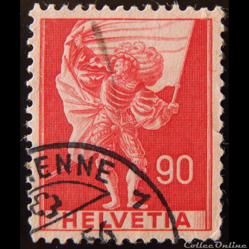 Suisse 00362 Porteur du drapeau 90cts de 1941 timbre europe suisse 00362 porteur du drapeau 90cts de 1941