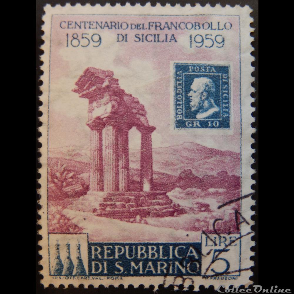 Saint-Marin 00476 timbre jubilé Sicilia 5L de 1959 europe saint marin 00476 timbre jubile sicilia 5l de 1959