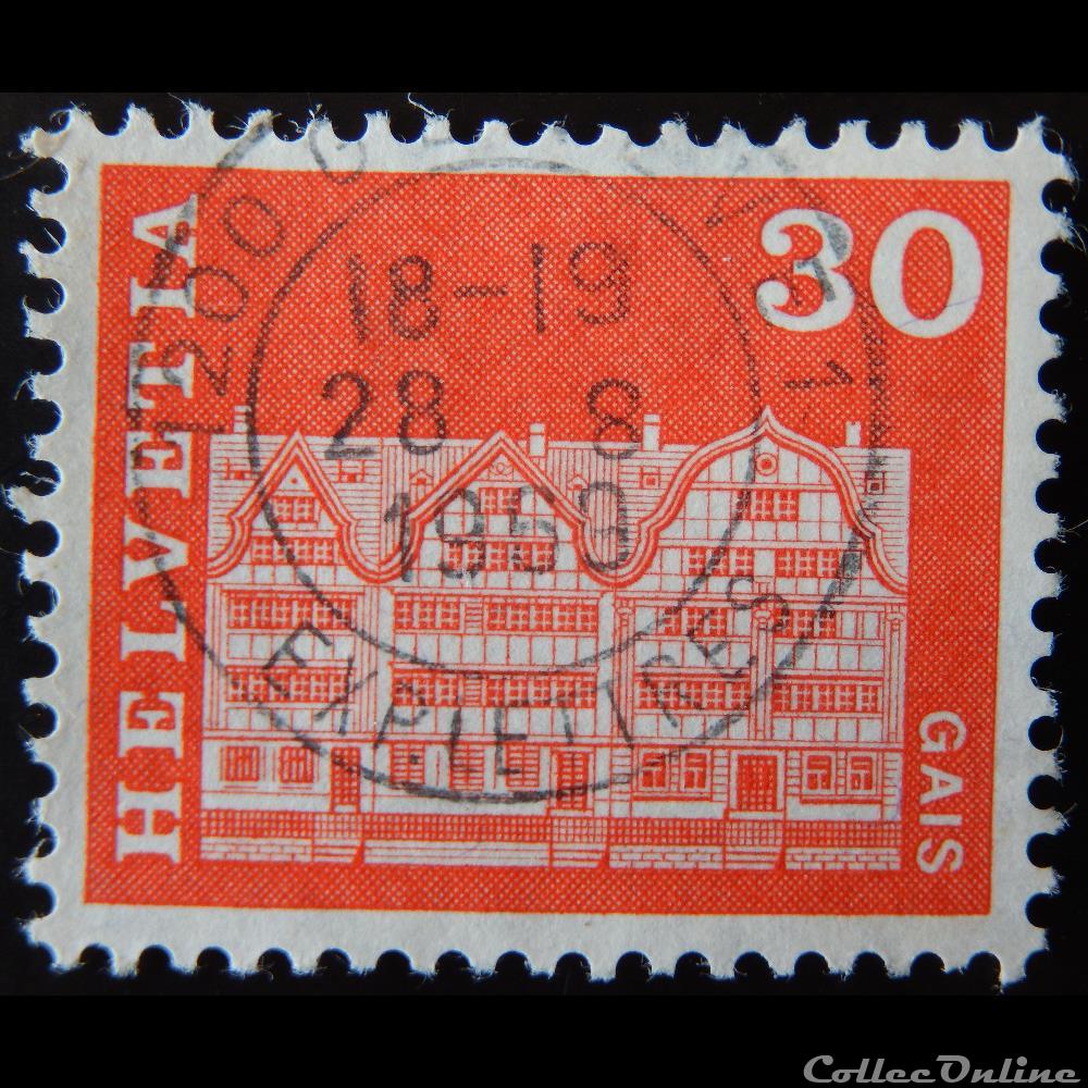 Suisse 00819 maison villageoise carré, Gais 30cts de 1968 timbre europe suisse 00819 maison villageoise carre gais 30cts de 1968