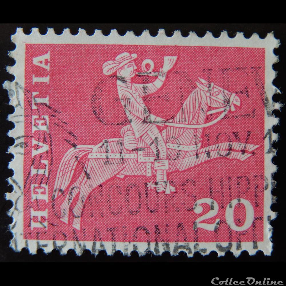 Suisse 00646 Postier à cheval 20cts de 1960 timbre europe suisse 00646 postier a cheval 20cts de 1960