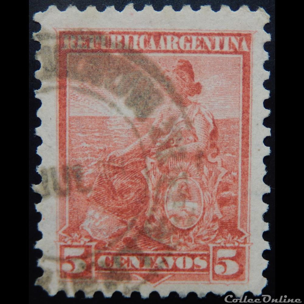 timbre amerique argentine 00115 allegorie liberte assise 5c de 1899