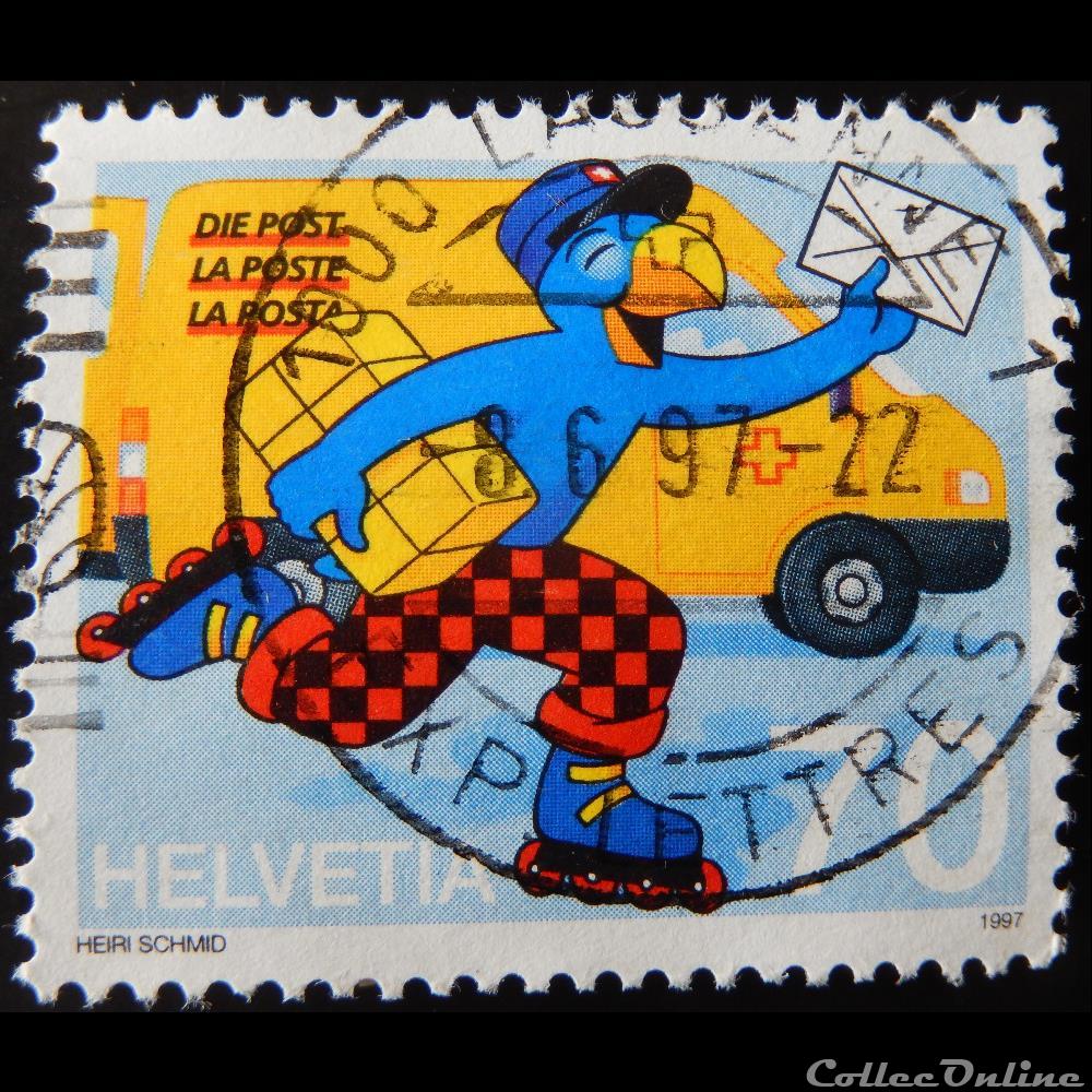 timbre europe suisse 01538 dessin comic globi postier 70cts de 1997