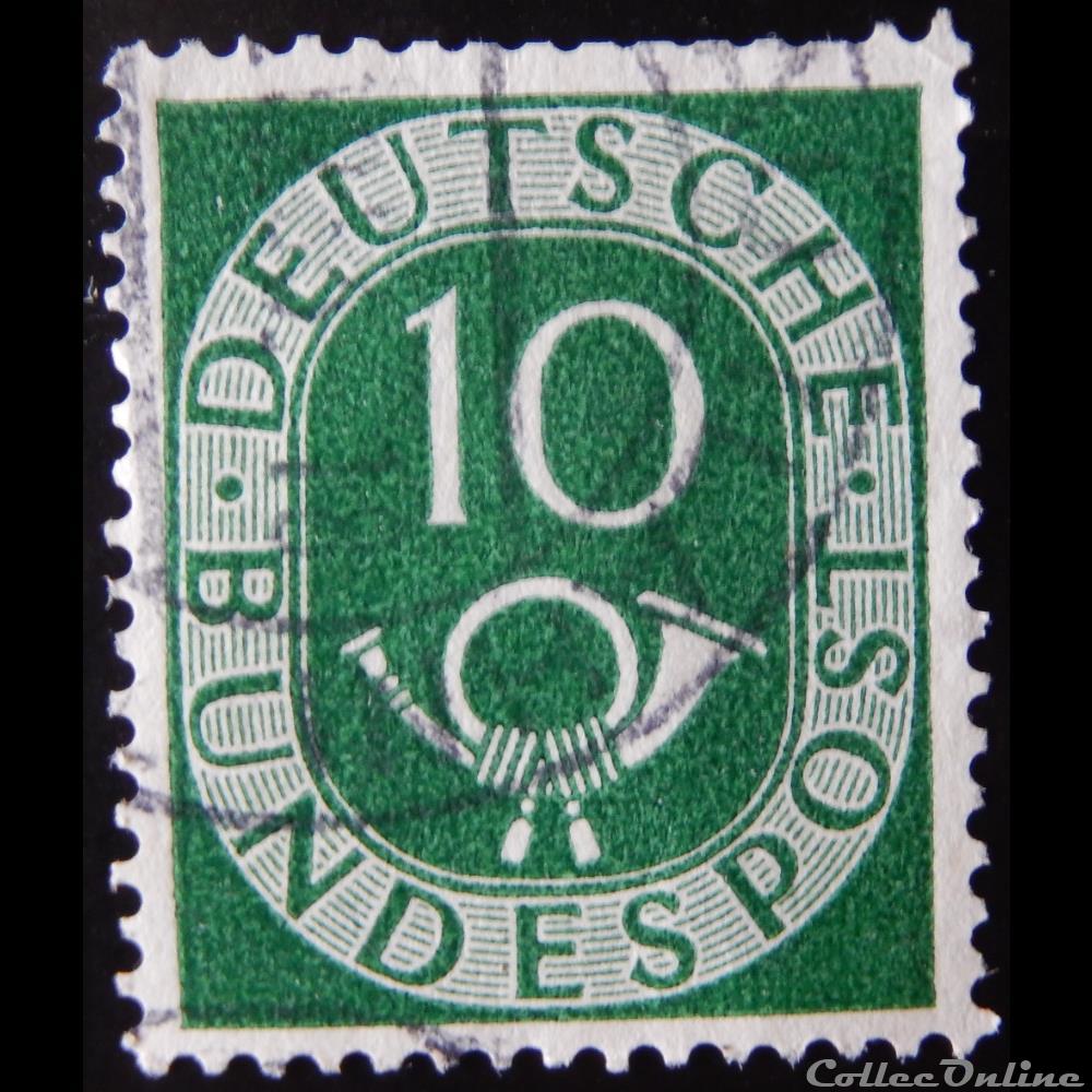 Allemagne RFA 00014 chiffre et cor postal 10pf de 1951 timbre europe allemagne rfa 00014 chiffre et cor postal 10pf de 1951