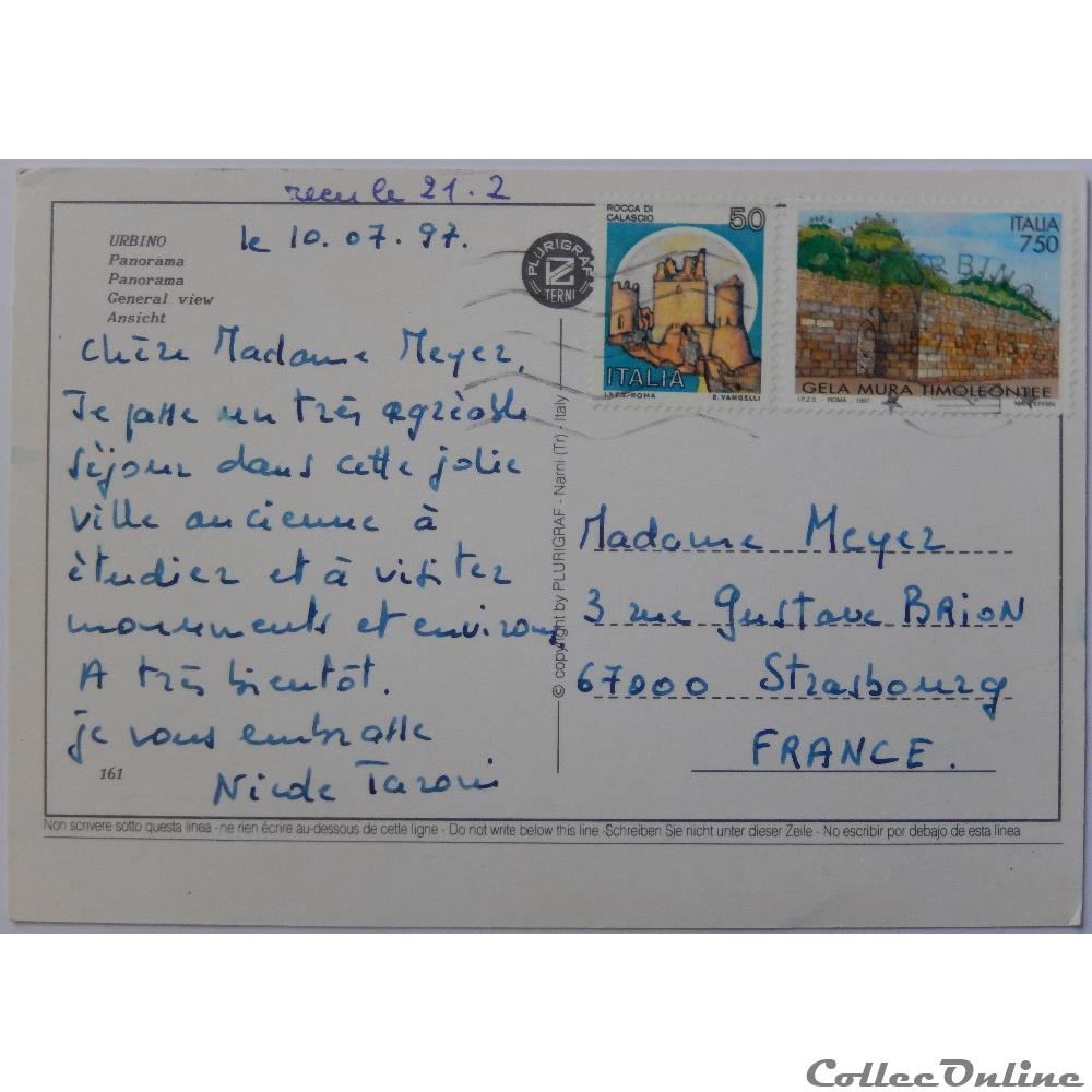 carte postale europe alsace cp italie marches urbino