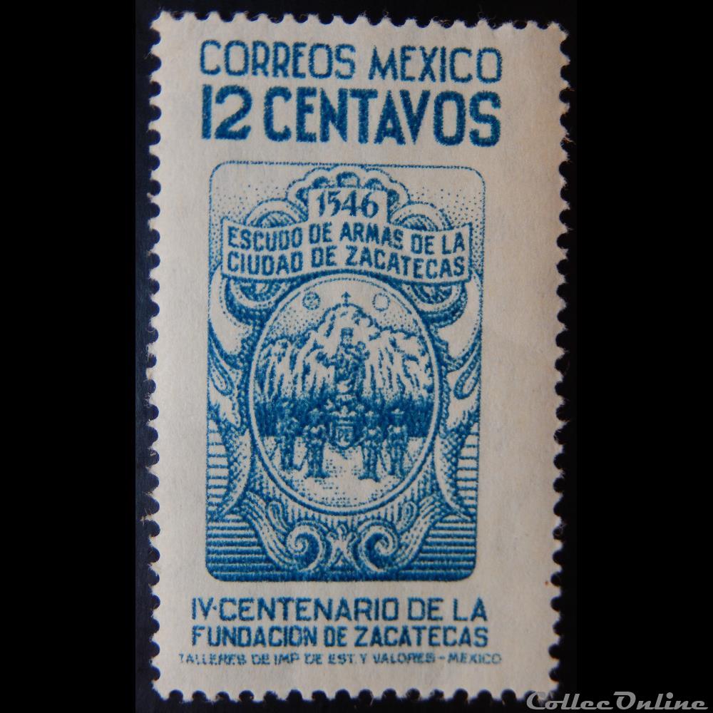 timbre amerique mexique 00609 armoiries de zacatecas 12c de 1946