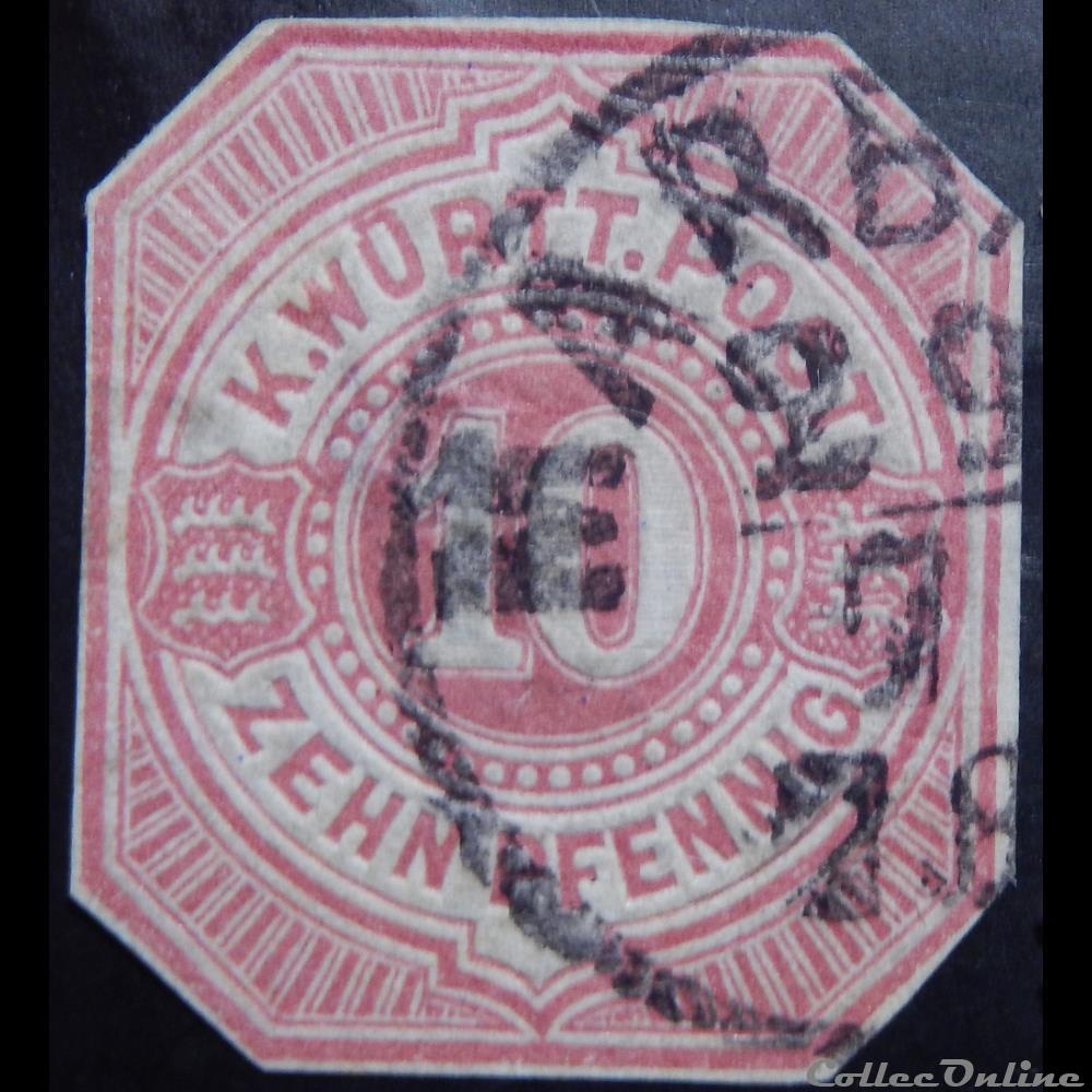 timbre europe allemagne wurttemberg 00046 chiffre 10pf de 1875