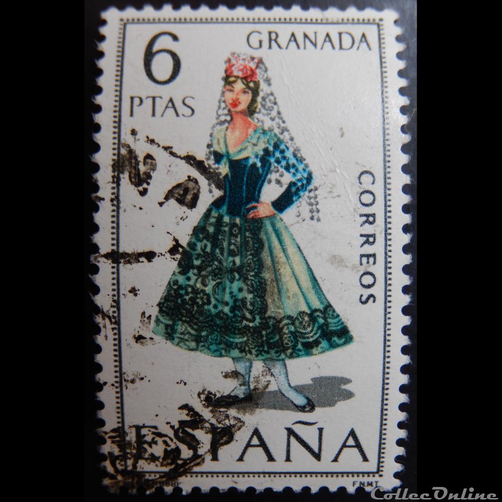 Espagne 01525 costume traditionnel de Granada 6Ptas de 1968 timbre europe espagne 01525 costume traditionnel de granada 6ptas de 1968