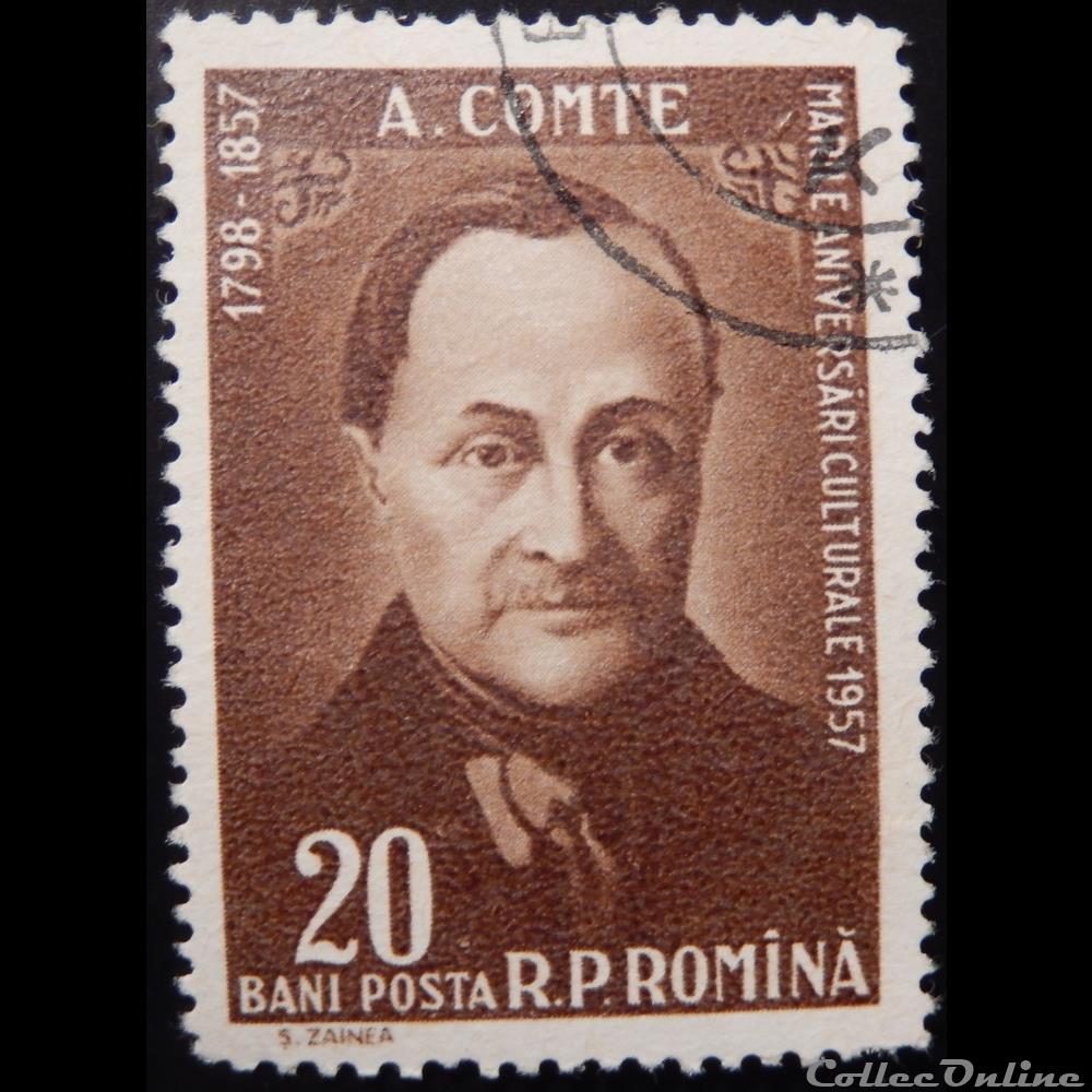 Roumanie 01574 Auguste Comte, philosophe 20 Bani de 1958 timbre europe roumanie 01574 auguste comte philosophe 20 bani de 1958
