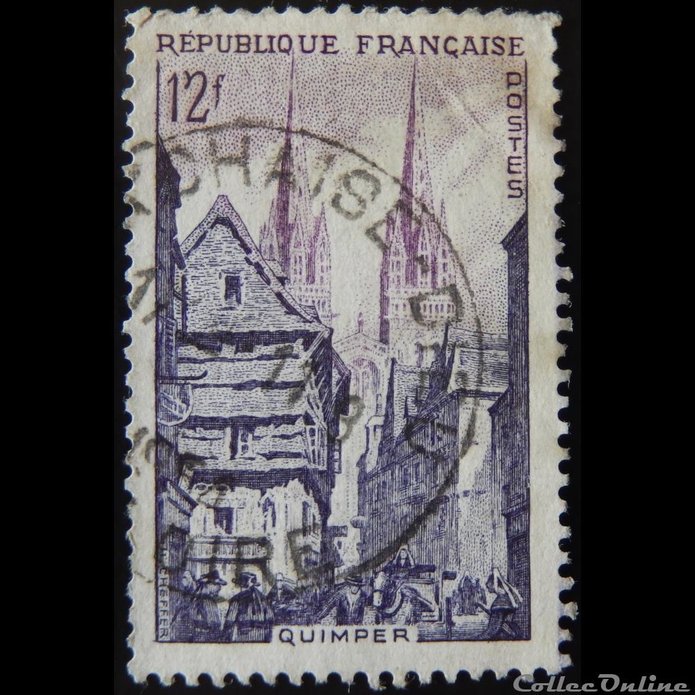00979 Quimper La rue Kéréon et la cathédrale St Corentin 12F de 1954 2 timbre france 00979 quimper la rue kereon et la cathedrale st corentin 12f de 1954