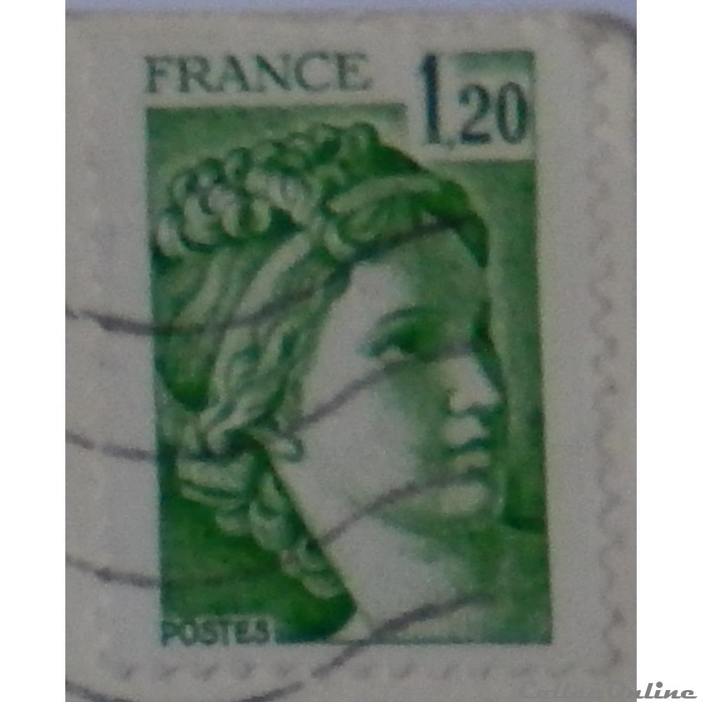 02101 Sabine 1F20 vert de 1980 3 timbre france 02101 sabine 1f20 vert de 1980