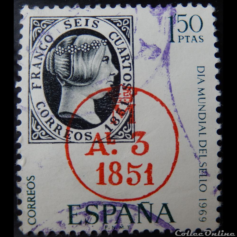 Espagne 01573 journée mondiale du timbre 1.50Ptas de 1969 europe espagne 01573 journee mondiale du timbre 1 50ptas de 1969