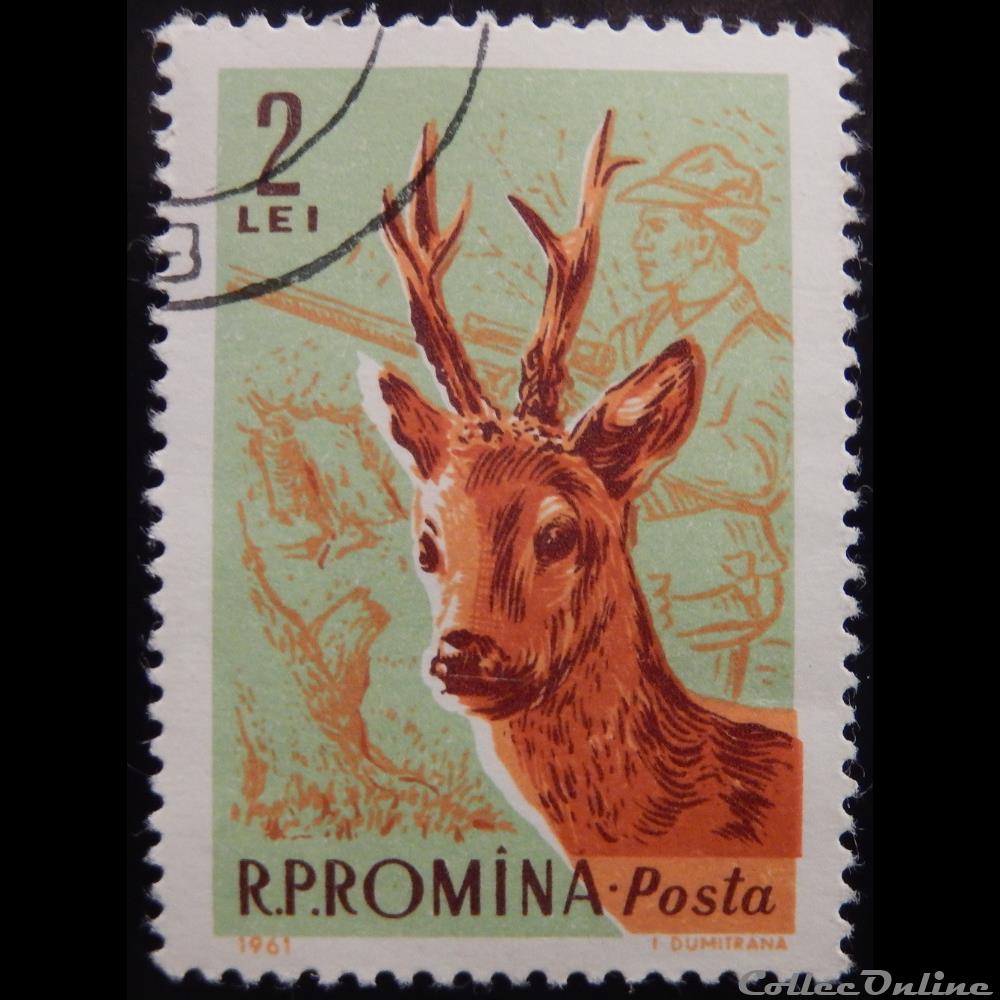 Roumanie 01790 chevreuil 2 Lei de 1961 timbre europe roumanie 01790 chevreuil 2 lei de 1961