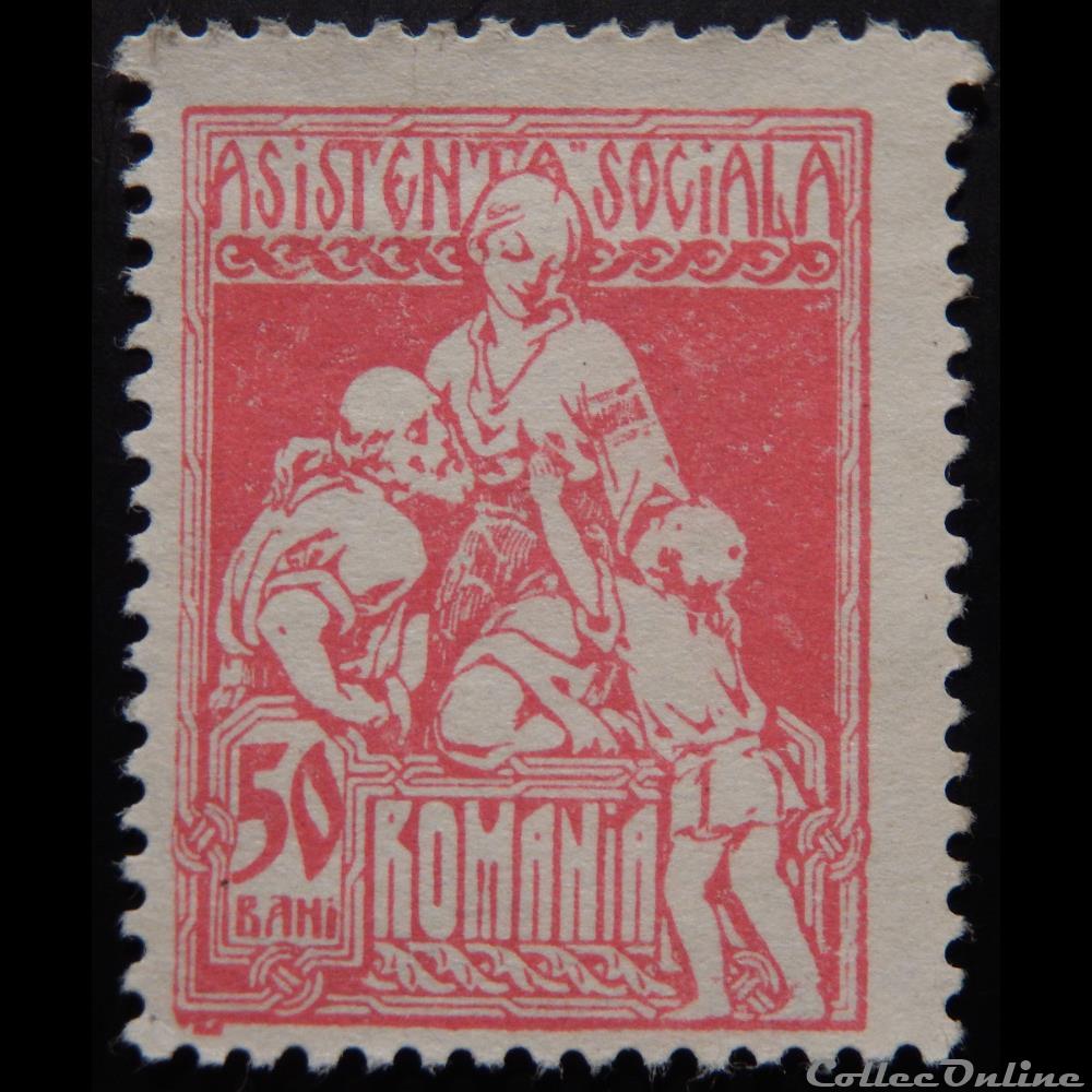 timbre europe roumanie 00301b allaitement 50 bani de 1921