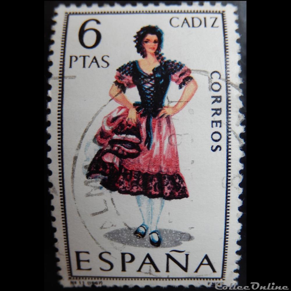 Espagne 01459 costume traditionnel de Cadiz 6Ptas de 1967 timbre europe espagne 01459 costume traditionnel de cadiz 6ptas de 1967