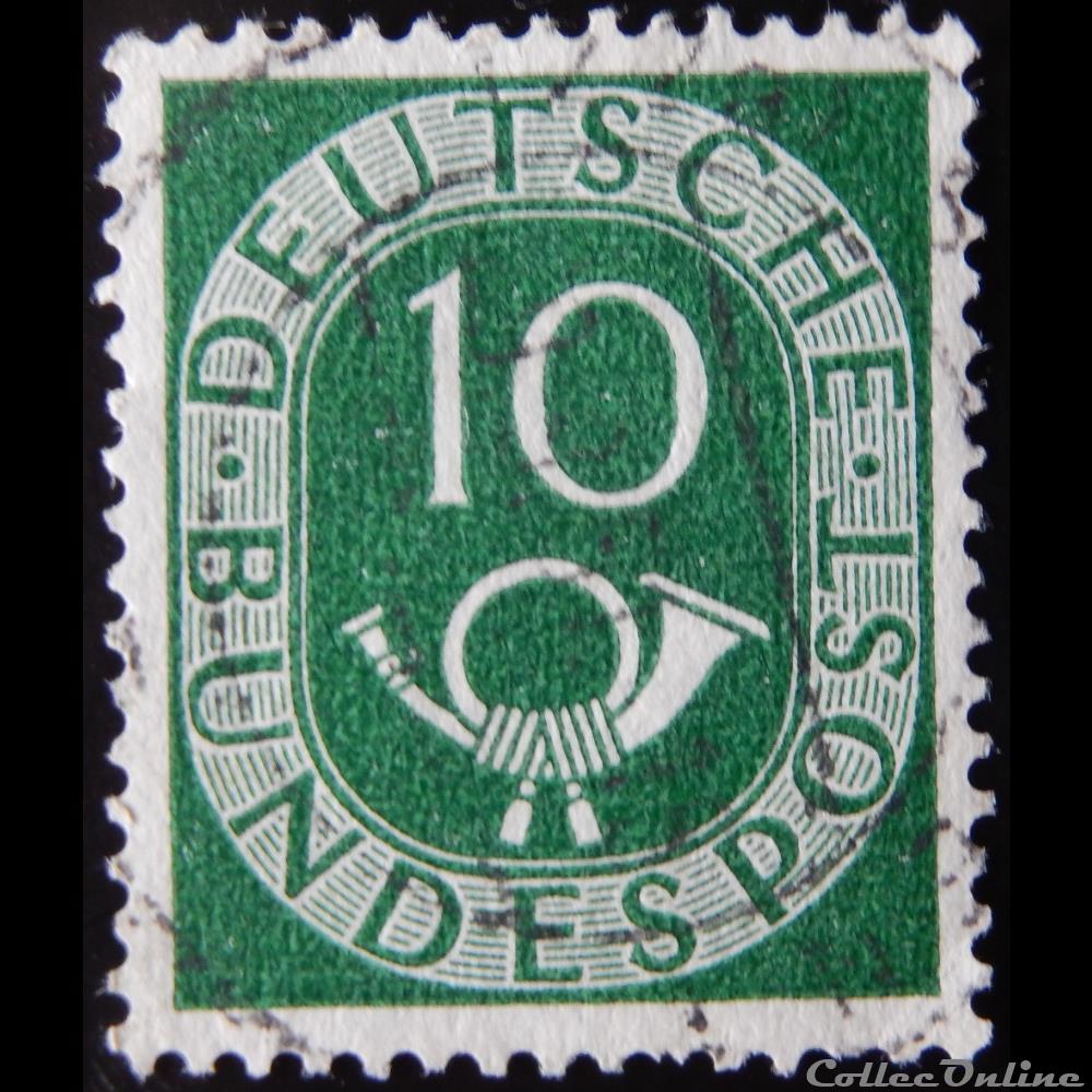 Allemagne RFA 00014 chiffre et cor postal 10pf de 1951 timbre europe allemagne rfa 00014 chiffre et cor postal 10pf de 1951