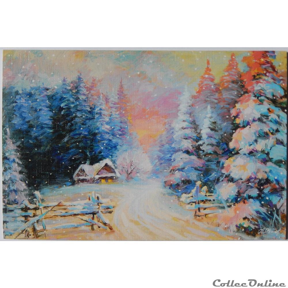 carte postale basse normandie cp peinture paysage hivernal